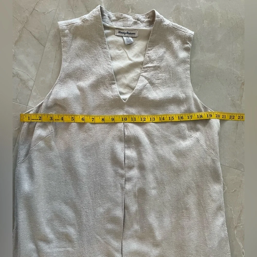 Tommy Bahama Dress Size Large Tan Linen Blend 2 Front Pockets Cotton Lined - Picture 3 of 6